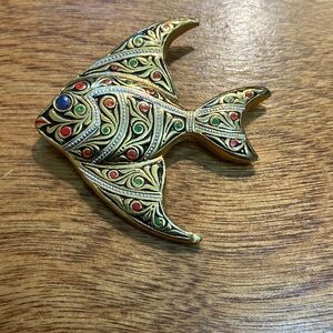 Elegant Gold Fish Brooch with Multicolor Accents